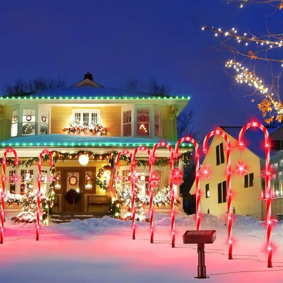 Christmas Decor Candy Cane Solar Lights Outdoor 12 Pack, 28" Lights, Red - Picture 2 of 6
